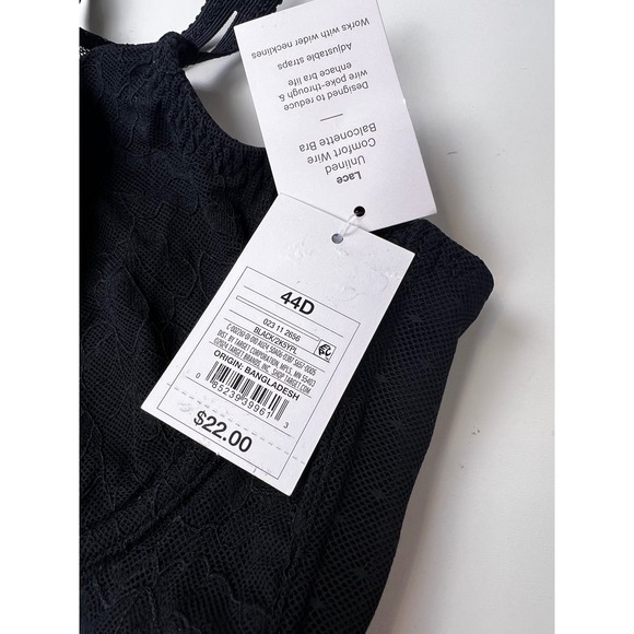 Target Lace Comfort Wire Balconette Bra Black 44D‎ Unlined Full Coverage NWT - Picture 3 of 10